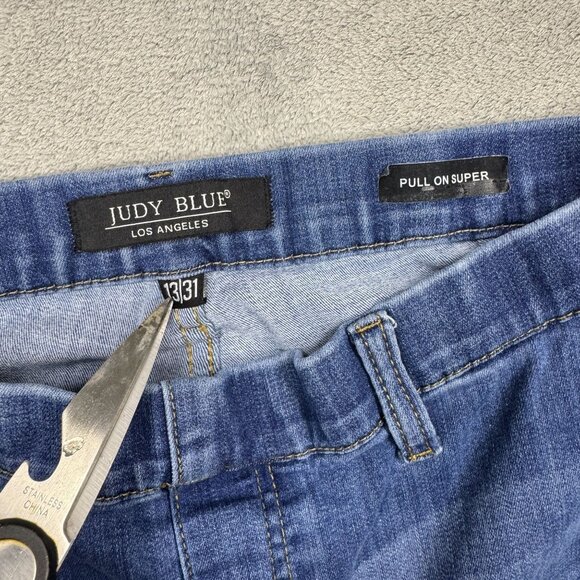 JUDY BLUE Womens Pull On Super Flare Jeans High Rise Medium Wash Y2K Wide Leg - Picture 2 of 8